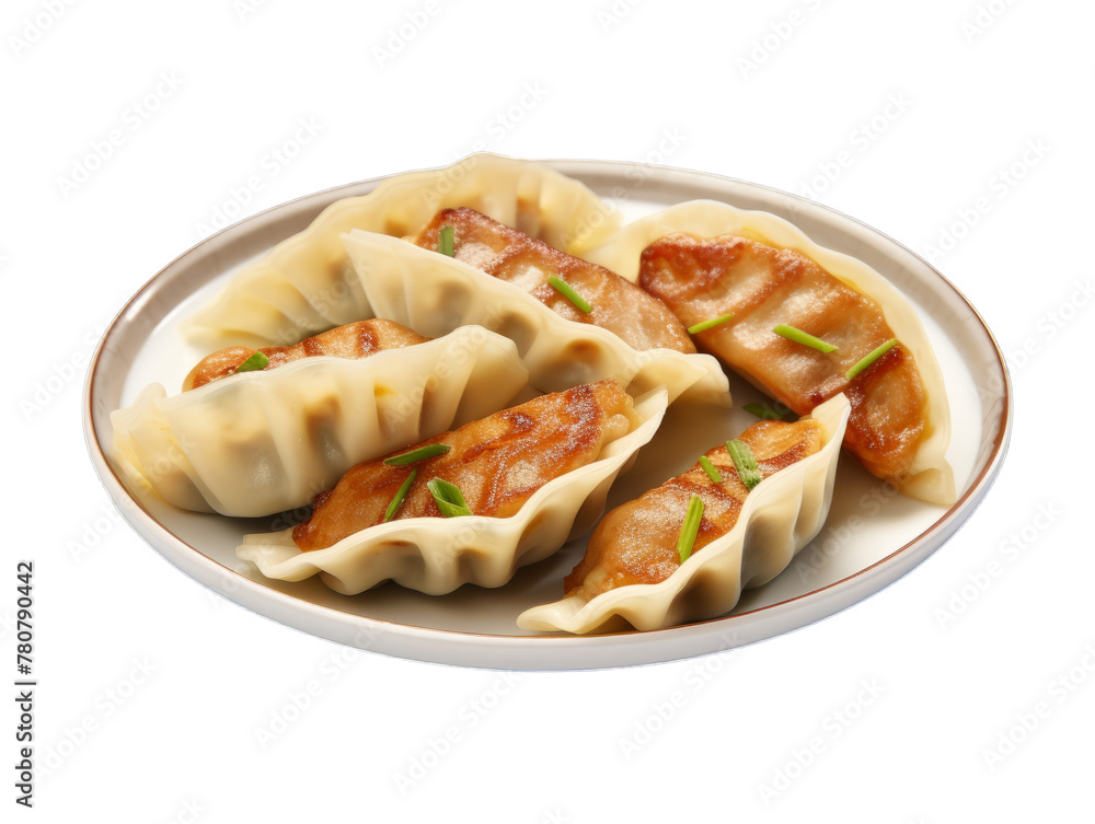 Fototapeta premium Beef Gyoza isolated on transparent png background. Generative ai