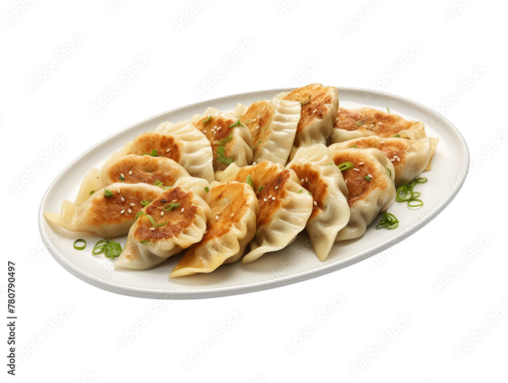 Beef Gyoza Plate isolated on transparent png background. Generative ai Beef Gyoza Plate isolated on transparent png background. Generative ai