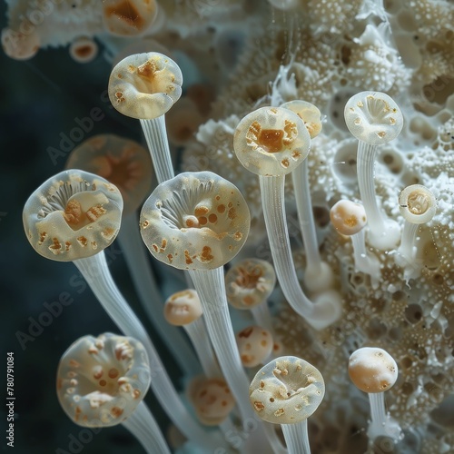 Detailed view of fungal spores, showcasing their potential for growth and spread. photo
