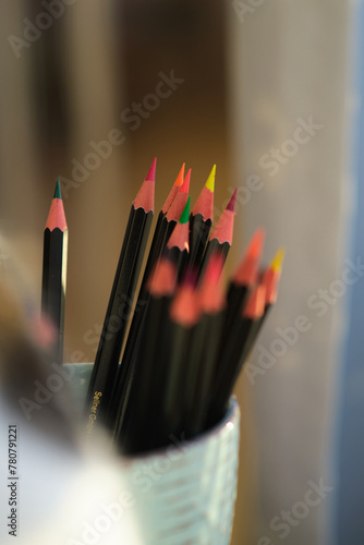 Colored pencils in a mug