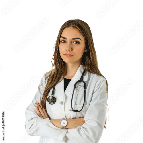 Portrait of young woman professional doctor/ nurse with stethoscope isolated on solid background. 