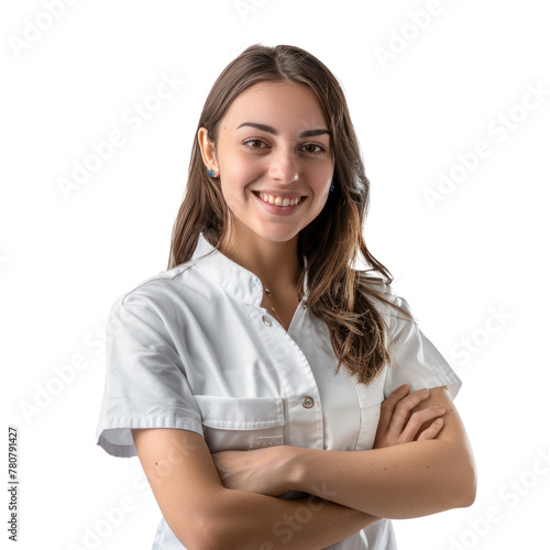 Woman professional dentist isolated on solid background. 