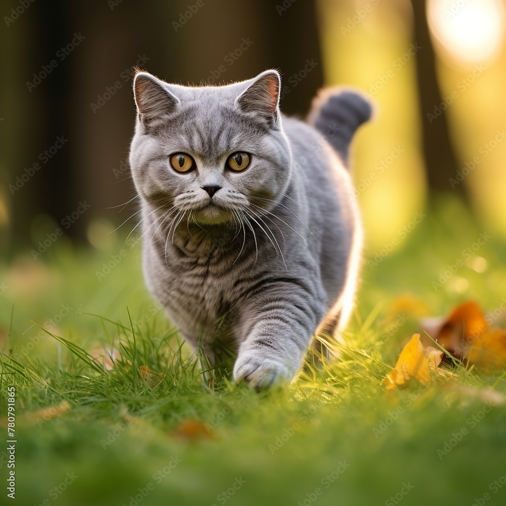 illustration of A photography of British Shorthair cat in park playi, Generative ai