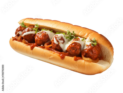 Beef Meatball Sub isolated on transparent png background. Generative ai