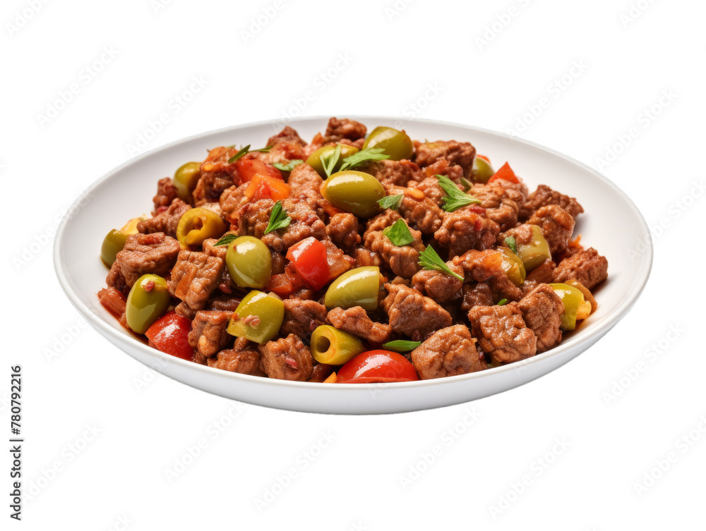 Beef Picadillo isolated on transparent png background. Generative ai Beef Picadillo isolated on transparent png background. Generative ai