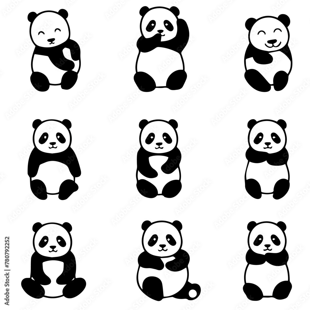 Obraz premium outline icon set of pandas in playful poses 