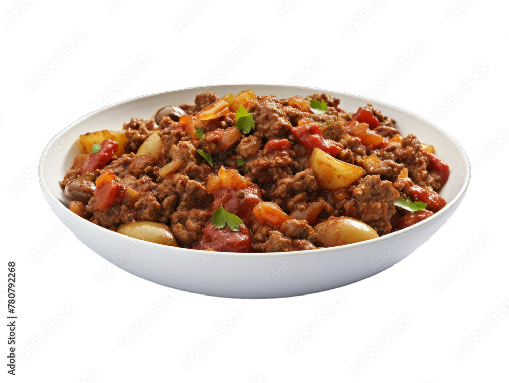 Beef Picadillo isolated on transparent png background. Generative ai Beef Picadillo isolated on transparent png background. Generative ai