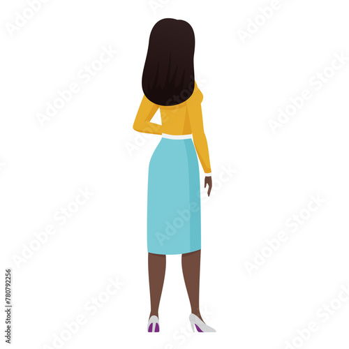 Back view of female teacher, advisor or executive manager standing with waiting pose vector illustration © lembergvector