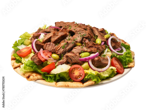 Beef Shawarma Salad isolated on transparent png background. Generative ai