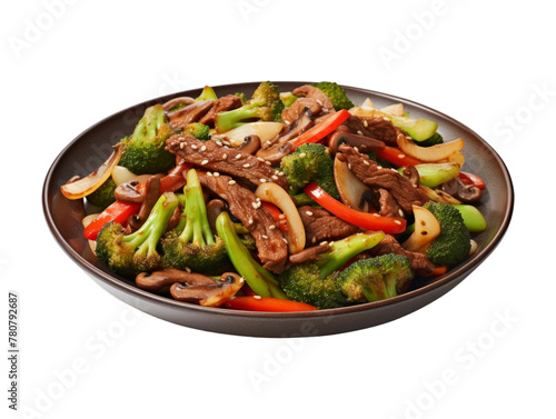 Beef Stir-Fry isolated on transparent png background. Generative ai