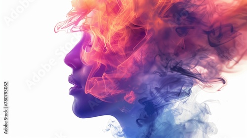 abstract silhouette with colorful smoke design in artistic expression, vibrant smoke trails creating a surreal portrait of imaginative art