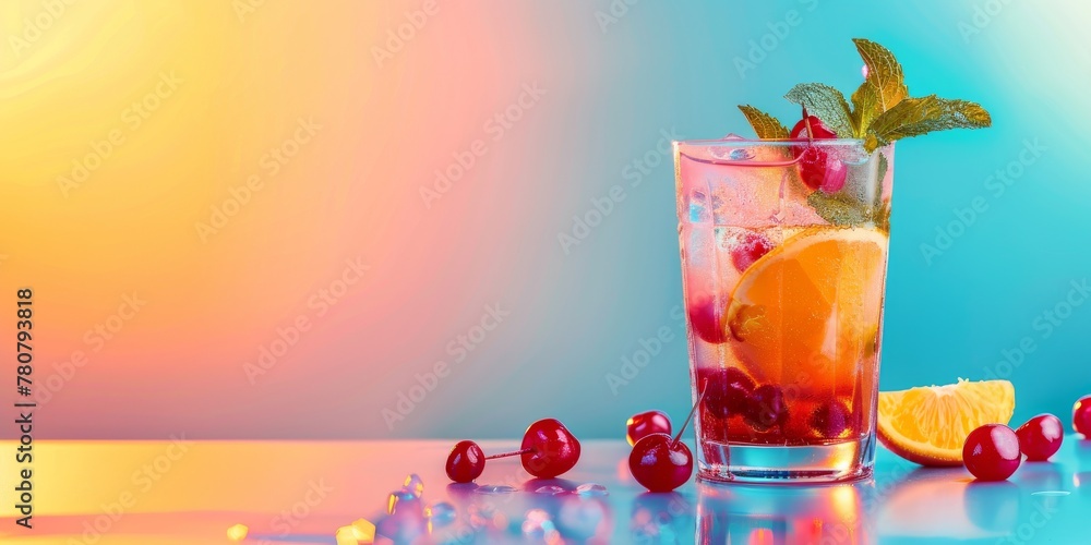Refreshing Glass of Ice Tea With Cherries and Lemon Slice Refreshing Glass of Ice Tea With Cherries and Lemon Slice