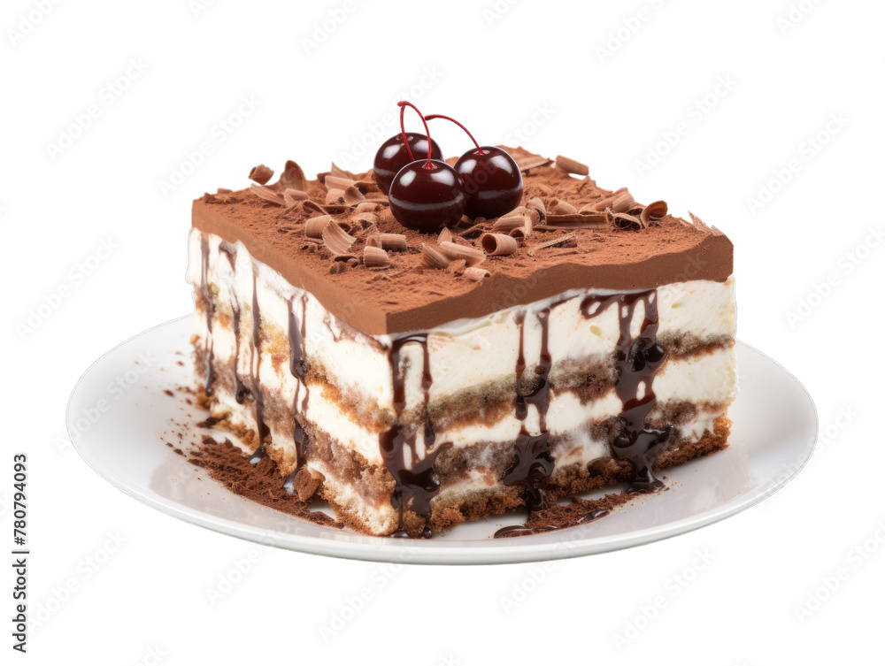 Black Forest Tiramisu isolated on transparent png background. Generative ai Black Forest Tiramisu isolated on transparent png background. Generative ai