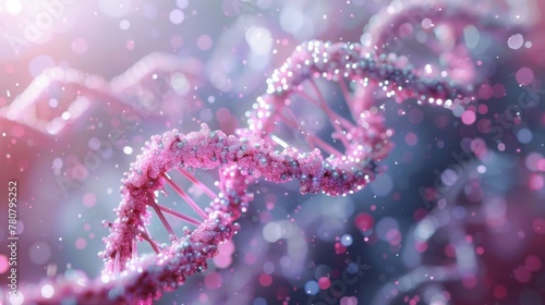 Detailed representation of a DNA molecule's double helix, essential to genetic biotechnology and chromosome analysis in science labs