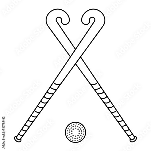 Field hockey crossed sticks with ball line icon. Vector illustration