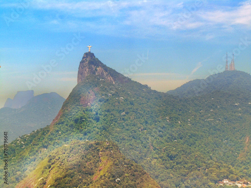 Aerial View of Corcovado Mountain and the Monument of the Christ the Reedemer and Gavea Stone, Rio de Janeiro City.  2020 photo