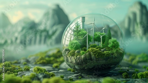 A creative illustration symbolizing the fusion of renewable energy and bio energy within an ecological concept, driving sustainability