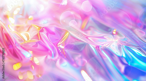 Abstract pink pastel holographic blurred background. Blurry abstract iridescent holographic foil background.