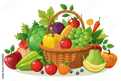 Fototapeta Naklejka Na Ścianę i Meble -  Free vector ripe fruits and vegetables  falling in traditional wicker basket with handle realistic composition with pear  white plain background