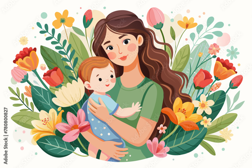 mother day illustration watercolor mother and baby flowers mother day illustration watercolor mother and baby flowers