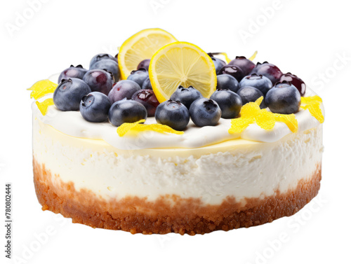 Blueberry Lemon Cheesecake isolated on transparent png background. Generative ai