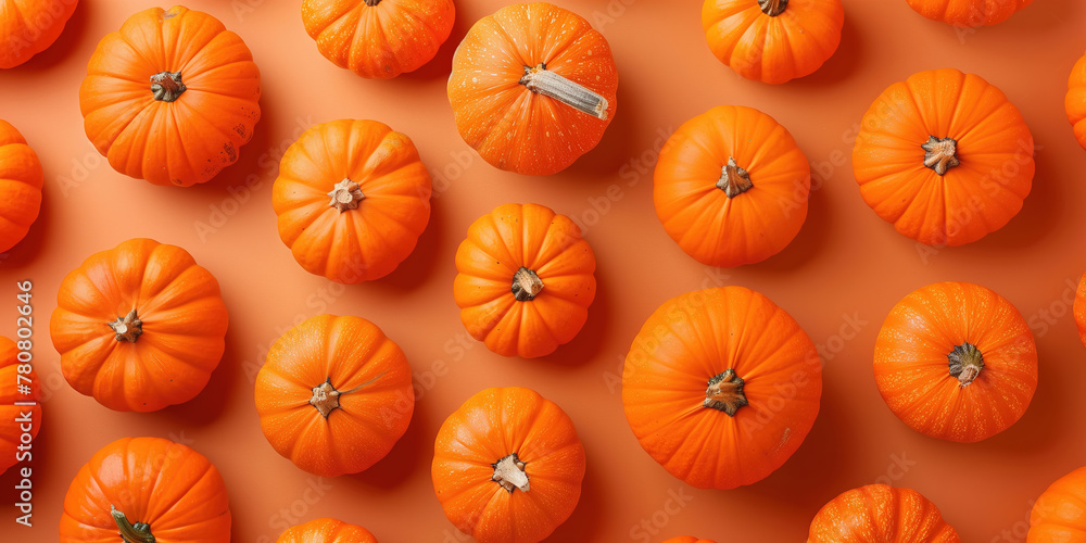 Bright orange set of pumpkins pattern on a orange background for autumn halloween banner or template themes Bright orange set of pumpkins pattern on a orange background for autumn halloween banner or template themes