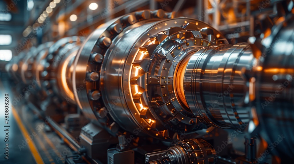 The rotating blades of the electric turbine in an industrial factory, with its metallic exterior
The rotating blades of the electric turbine in an industrial factory, with its metallic exterior
