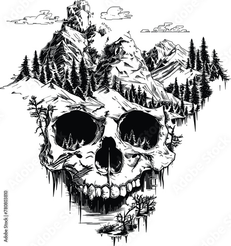 The mountain on a skull rock illustration vector graphic