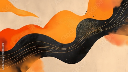 Abstract Japanese inspired wave pattern in vibrant orange and black. Modern decoration and textile design.