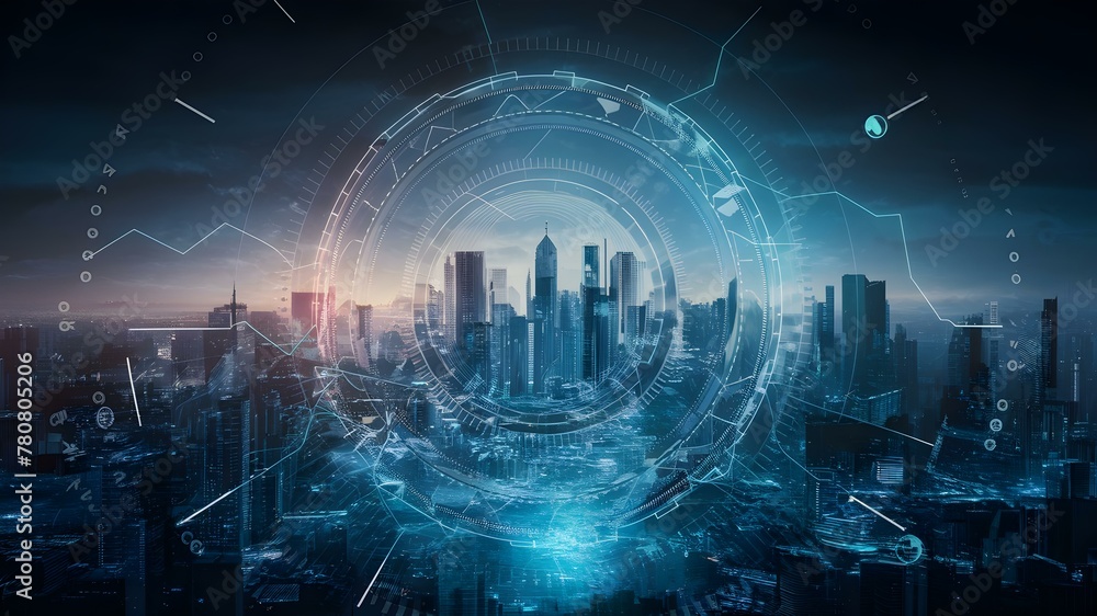 Digital Dawn: Quantum Cyber City. Concept Sci-Fi, Cyberpunk, Futuristic Technology, Virtual Reality, Artificial Intelligence