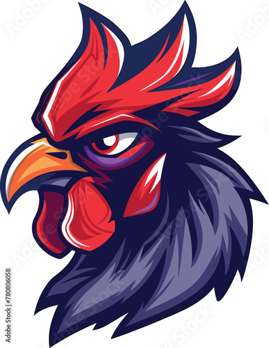 Rooster Head Mascot Logo for Esport. Rooster mascot illustration emblem, Icon, Badge. Chicken Rooster premium logo design.  photo