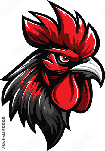 Rooster Head Mascot Logo for Esport. Rooster mascot illustration emblem, Icon, Badge. Chicken Rooster premium logo design.  photo