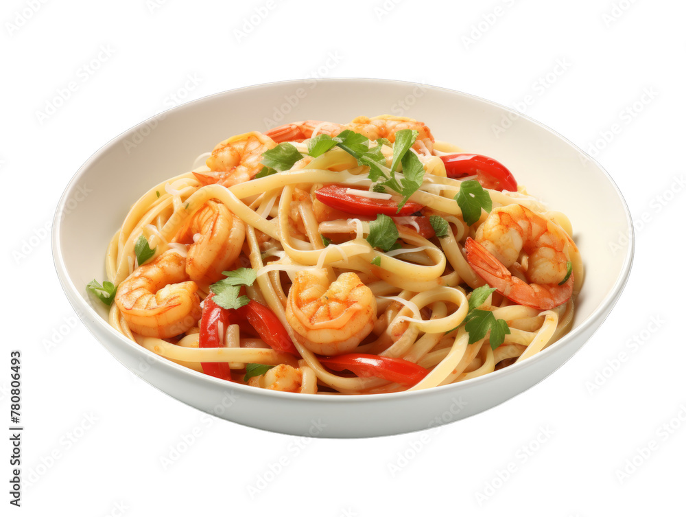 Cajun Shrimp Pasta isolated on transparent png background. Generative ai Cajun Shrimp Pasta isolated on transparent png background. Generative ai