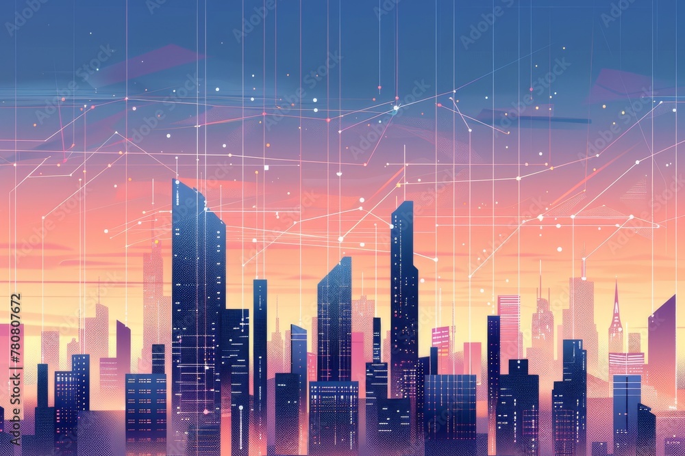 Urban Cityscape With Skyline Lines and Dots