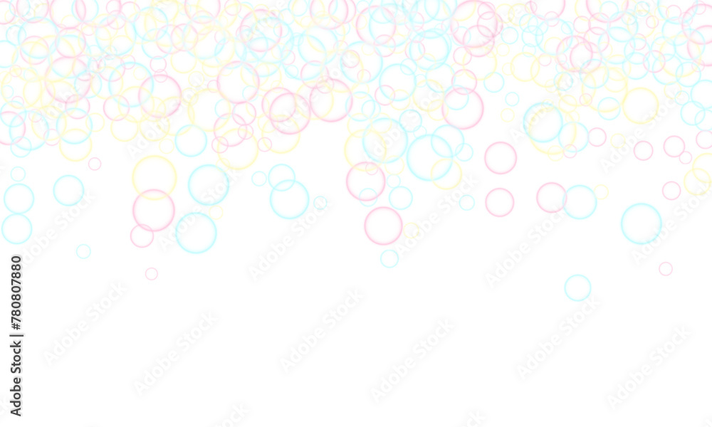 Funny soap bubbles isolated on white background. Pastel childish simple wallpaper. Kids bubbles for play. Abstract soap foam vector design. Childish magic flying sheres.