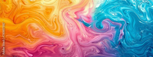 Abstract colorful background with swirling liquid paint and vibrant colors. waves of bright hues, creating an energetic atmosphere. Abstract art with fluid shapes, creating a lively visual experience. photo