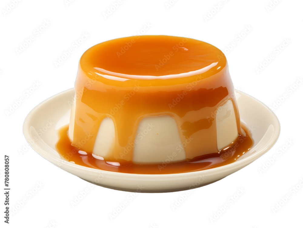 Caramel Pudding isolated on transparent png background. Generative ai Caramel Pudding isolated on transparent png background. Generative ai
