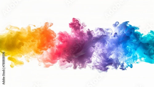 Colorful smoke splash background  rainbow color ink watercolor paint isolated on white background.