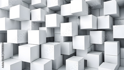 random shifted white cube boxes block background wallpaper banner with copy space © MehmetKemal