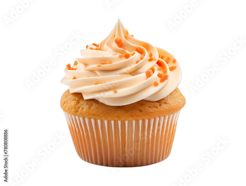 Carrot Cake Cupcake isolated on transparent png background. Generative ai