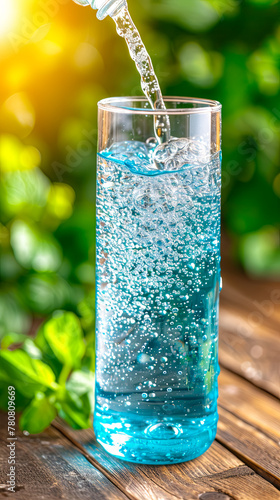 Crystal-clear water sparkles in a glass, symbolizing purity and health