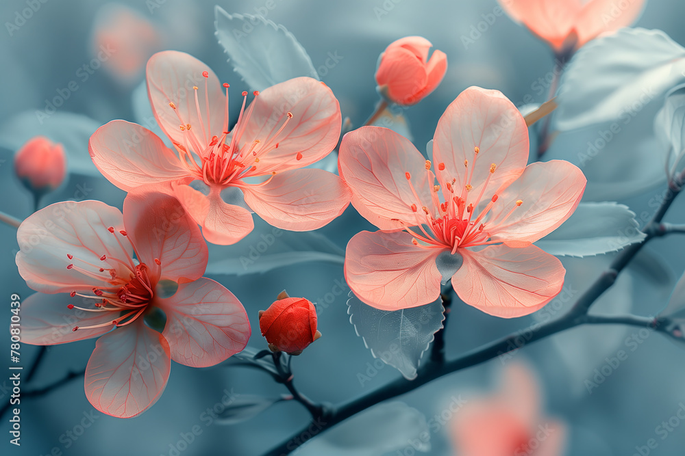 Close up of pink spring fantasy flowers on branch natural floral macro background wallpaper Close up of pink spring fantasy flowers on branch natural floral macro background wallpaper