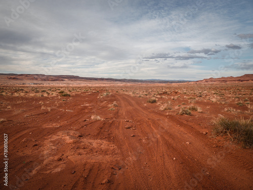Flat red desert sandy terrain near Moab Utah
