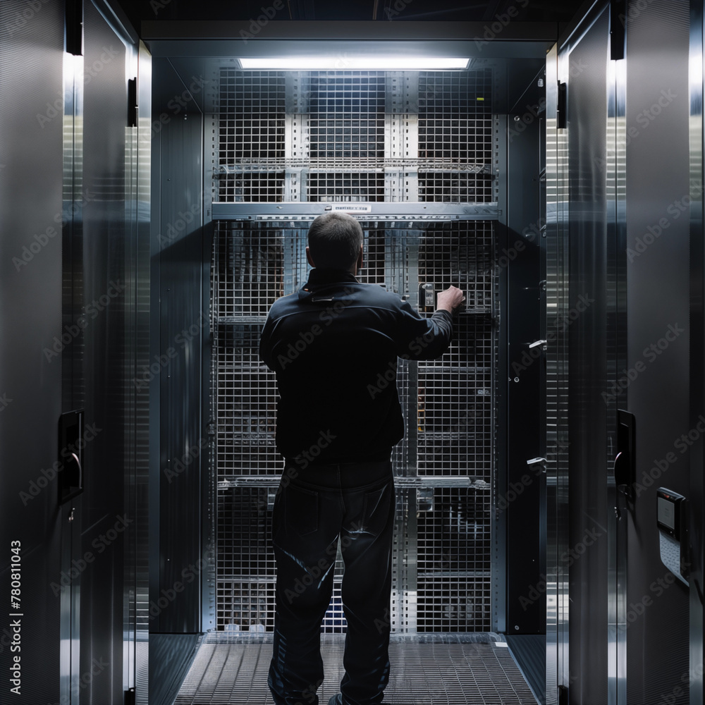 IT-Security guard closing up a server rack IT-Security guard closing up a server rack
