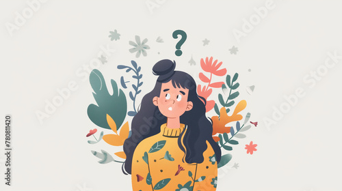 Illustration of person having questions and thinking alot. photo