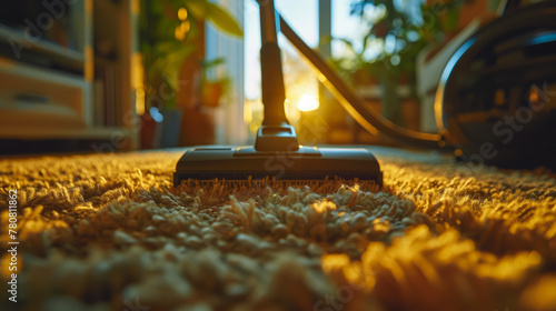 A house cleaner's precision shines through as they vacuum, leaving carpets flawlessly groomed