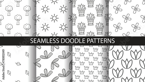 Set of seamless hand drawn natural patterns