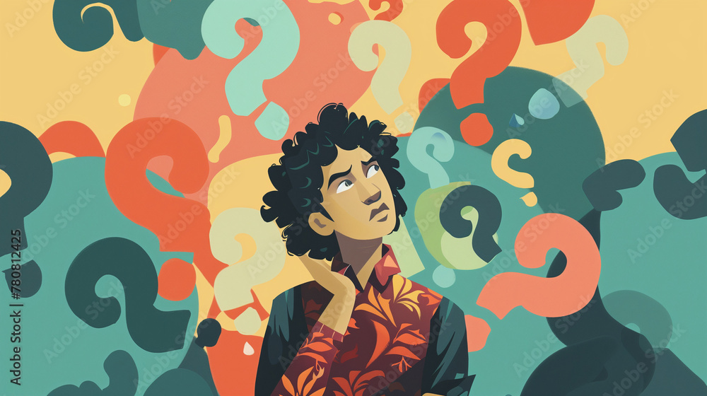Illustration of a person having questions and thinking. Illustration of a person having questions and thinking.