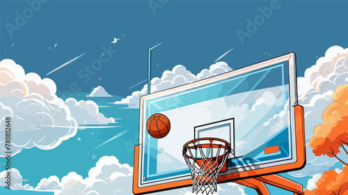 Basketball Hoop With Basketball Flying Through the Air vector, illustration, 2d