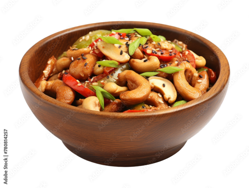 Cashew Stir-Fry isolated on transparent png background. Generative ai Cashew Stir-Fry isolated on transparent png background. Generative ai